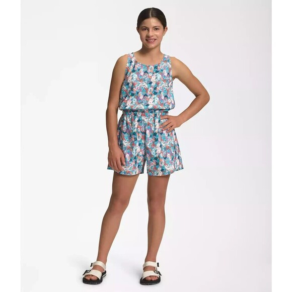 THE NORTH FACE Amphibious Active Romper Girls XL 14/16 Blue Floral Short Stretch - Picture 1 of 16